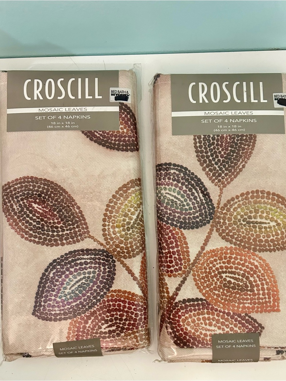 Croscill Mosaic Leaves Cloth Napkins 18x18” Set of 2 New Packages Fall Autumn